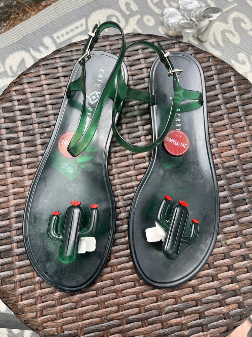 Katy Perry Collections Dark Green Cactus Jelly Thong Sandals
